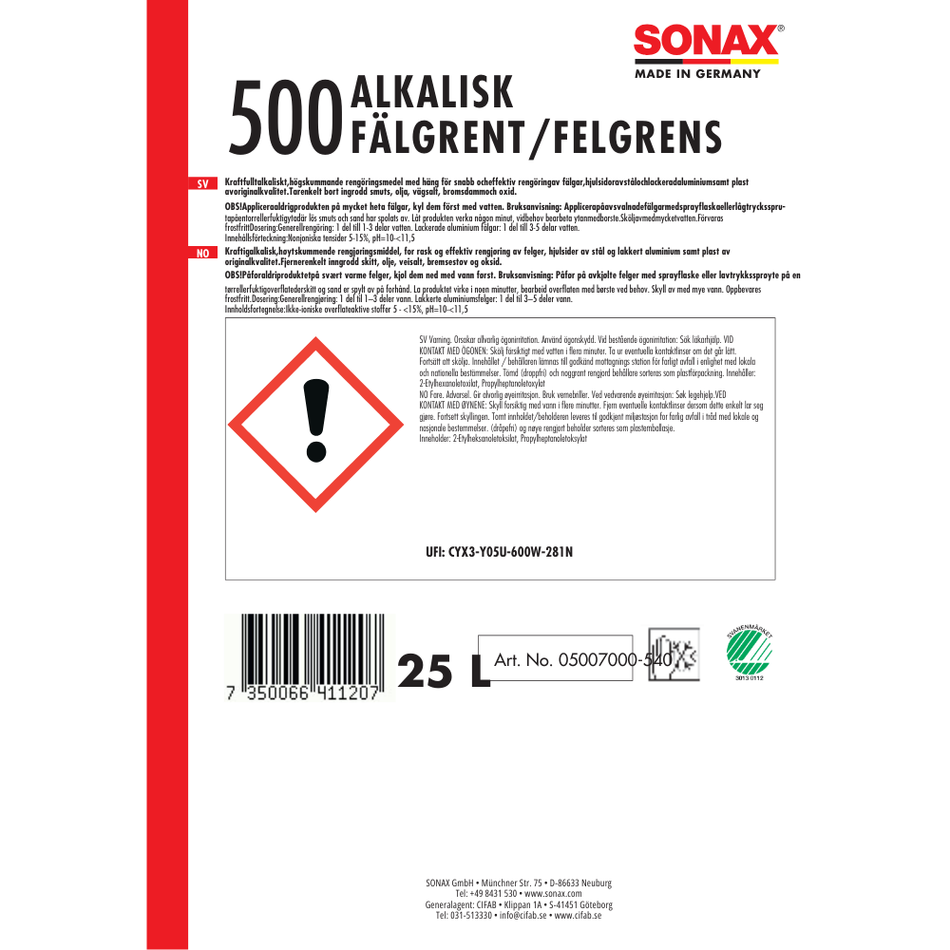 Alkalisk Fälgrent Svanen, 25L
